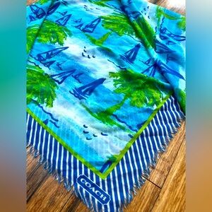 Coach Blue and Green Sailboat Scarf